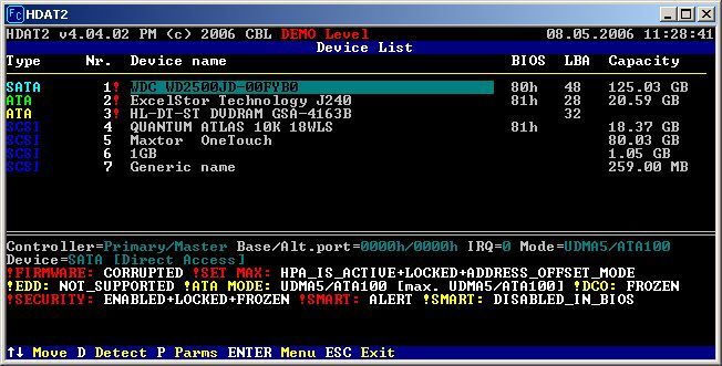 HDAT2 v4.6b3 纯DOS版本_硬盘检测,坏道修复工具
